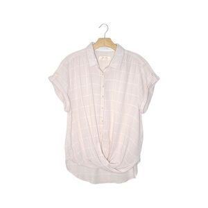 Anthropologie Isabella Sinclair Light Pink Wrap Short Sleeve Button-Down Shirt